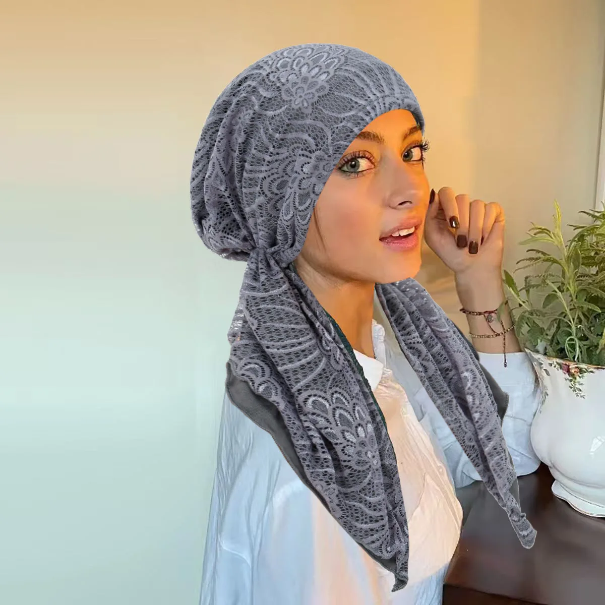 Double-Layer Lace Women's Hijab Cap