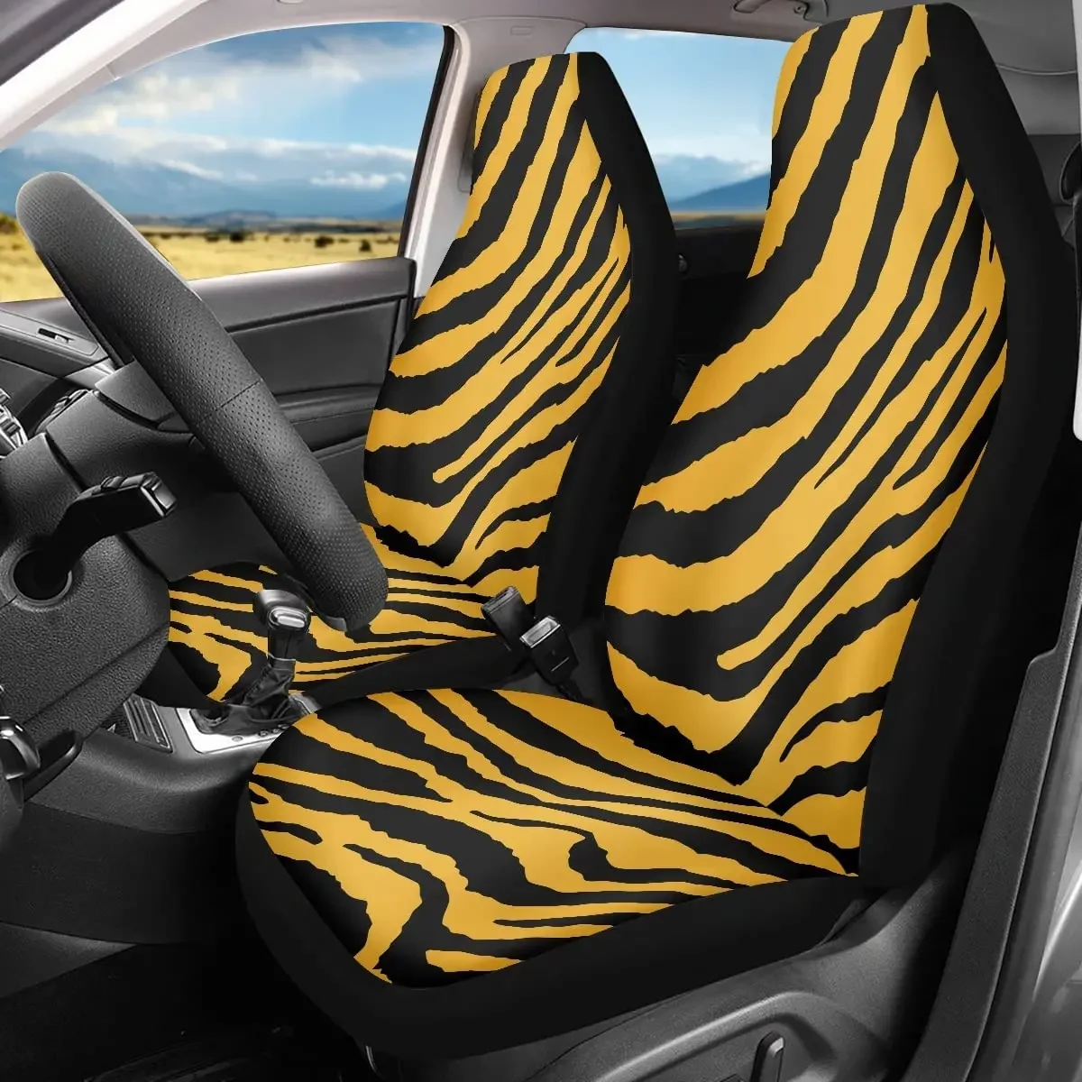 Pehede Car Seat Cover Yellow Black Tiger Stripe Texture Abstract Animal Skin Seamless Pattern Universal Seat Covers for Front Se