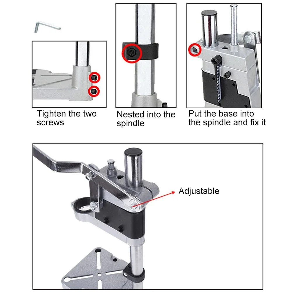 T Aluminum Bench Drill Stand/Press Electric Drill Carrier Bracket Drilling Holder Fixed Frame Workbench Clamp for Woodworking