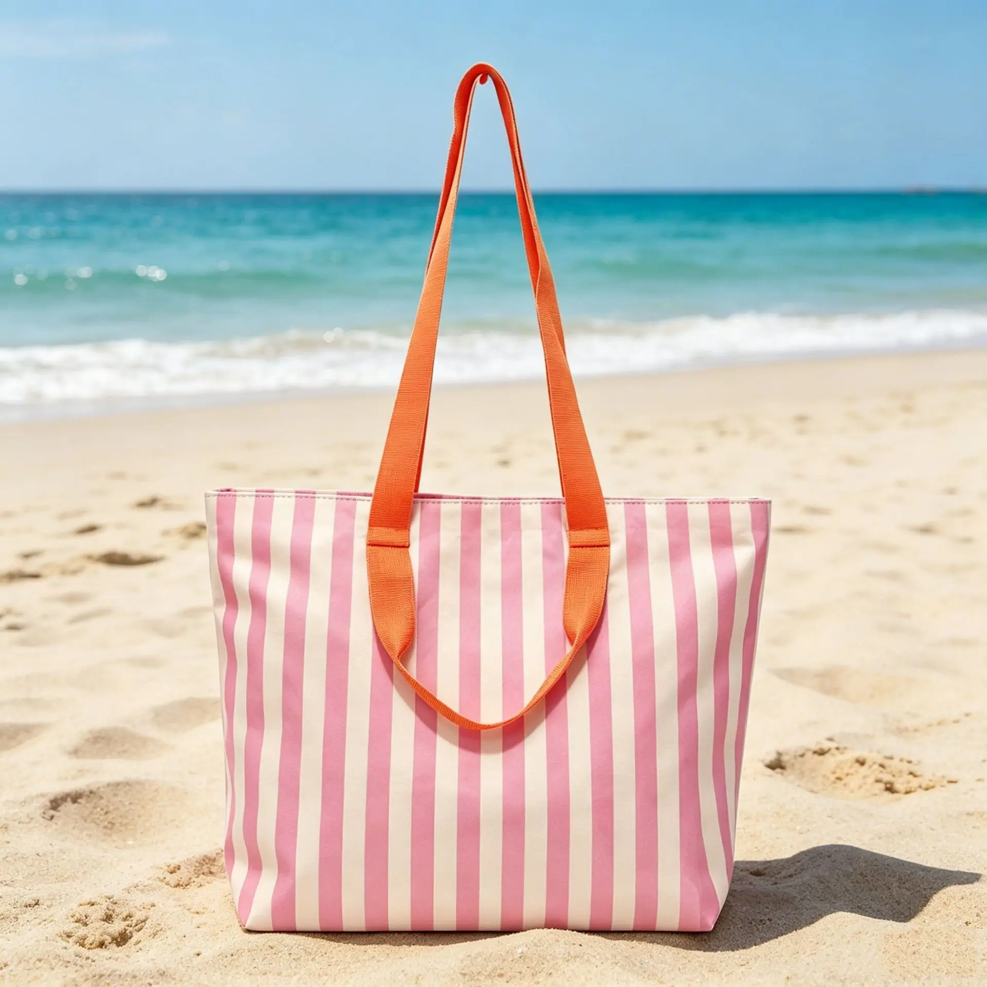 Striped Waterproof Large-Capacity Seaside Vacation Beach Bag Women's Polyester Portable Shoulder Seaside Travel Storage Bag