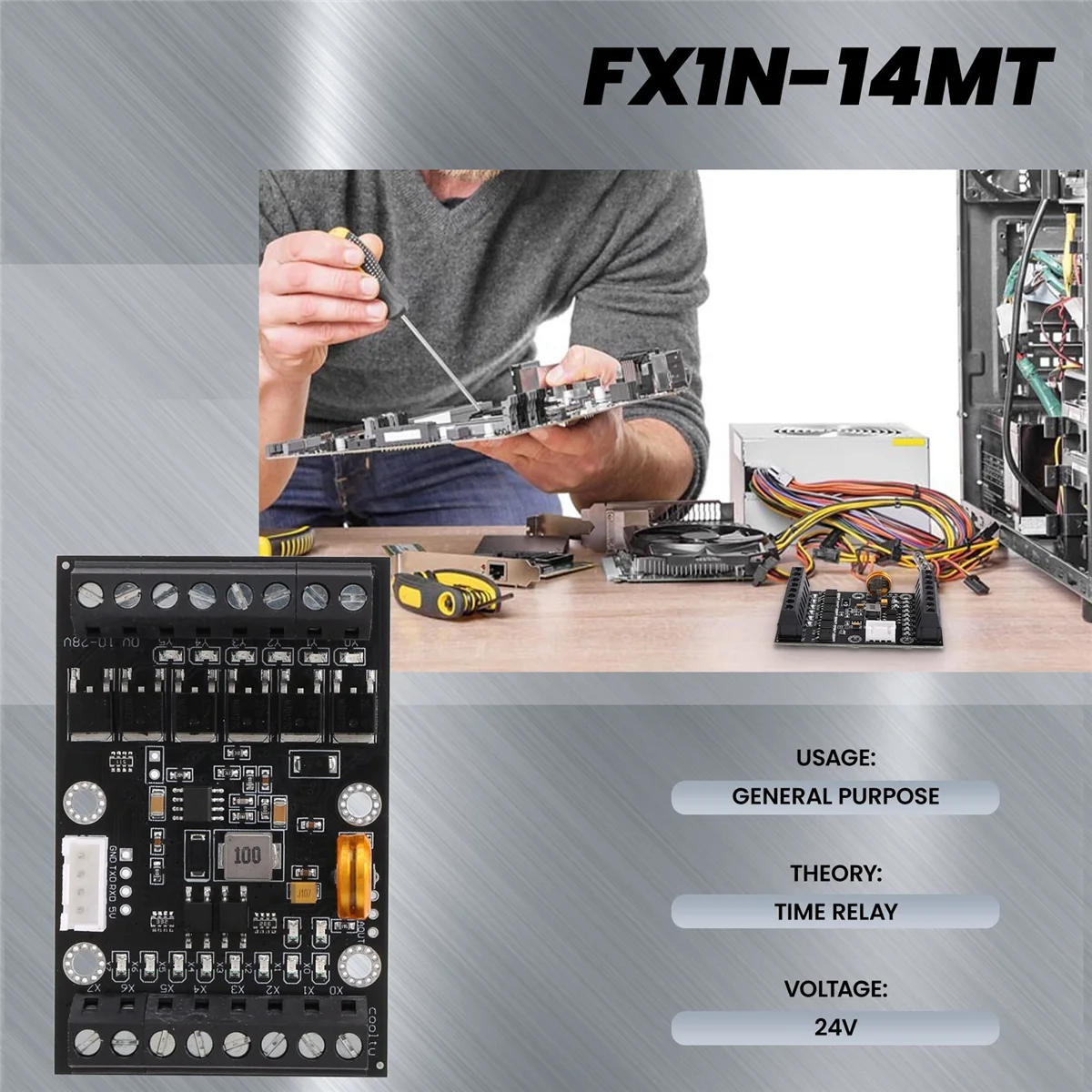 Placa de Control Industrial PLC, módulo de relé de retardo de FX1N-14MT Simple