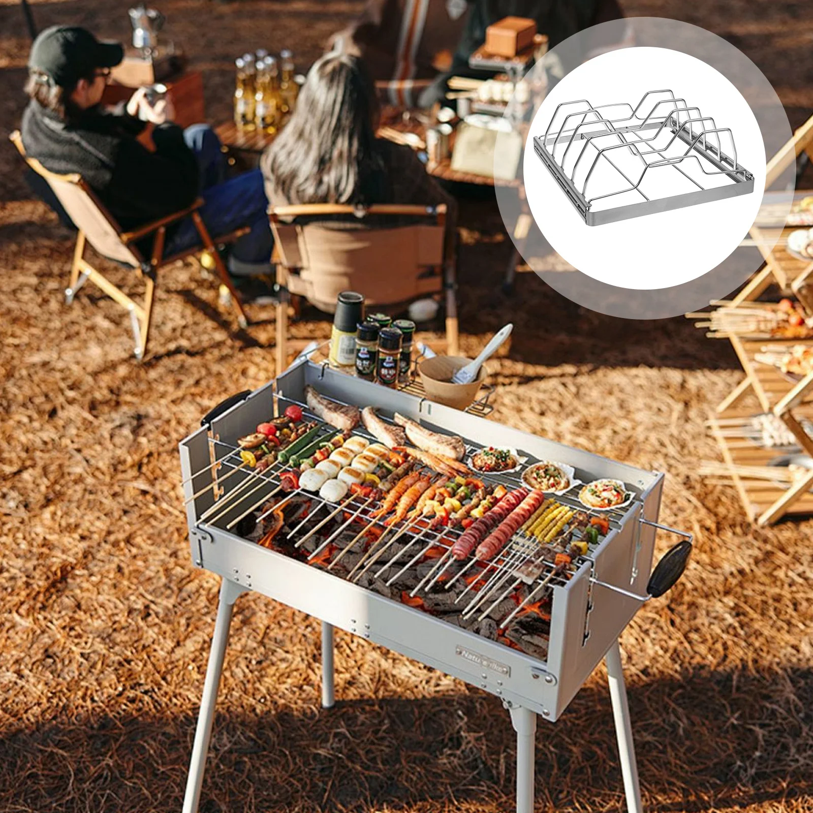 

Foldable Stainless Steel Portable Barbecue Steak Rack Outdoor Camping Roast Grill Stand Multi Functional Bbq Grill Accessory
