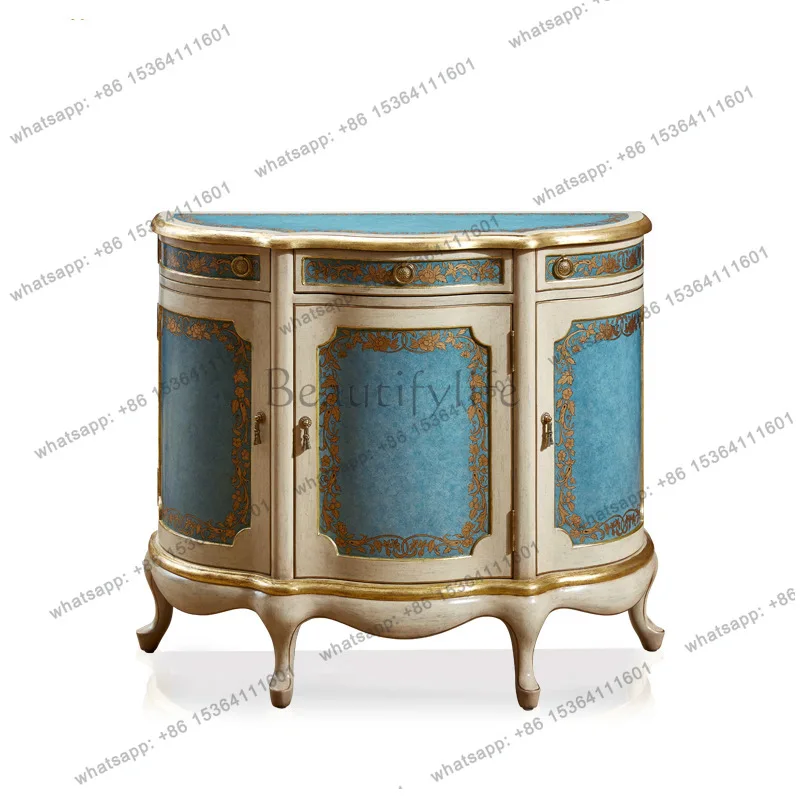 French court style all solid wood pasted gold foil painted gold hand-painted porch cabinet foyer furniture