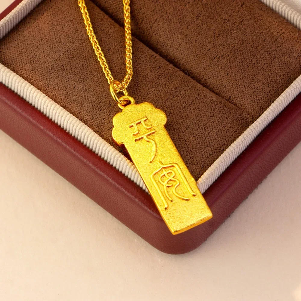 Drawing peace small pendant women simple in ancient style collarbone chain 9999gold