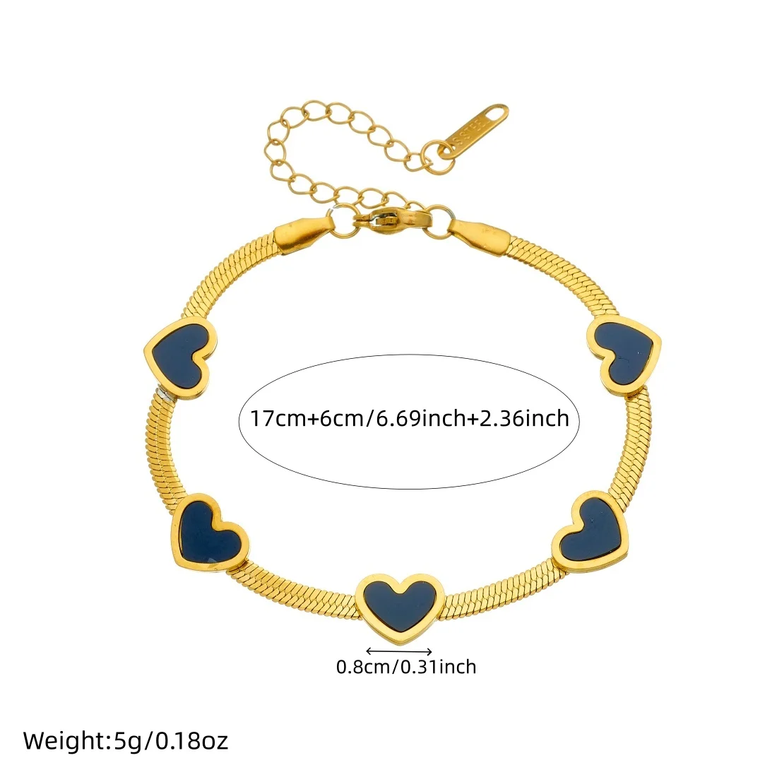 MEYRROYU 316L Stainless Steel Black Shell Inlay Multi Heart Series Design Snake Chain Bracelet Women Waterproof Jewelry Gift