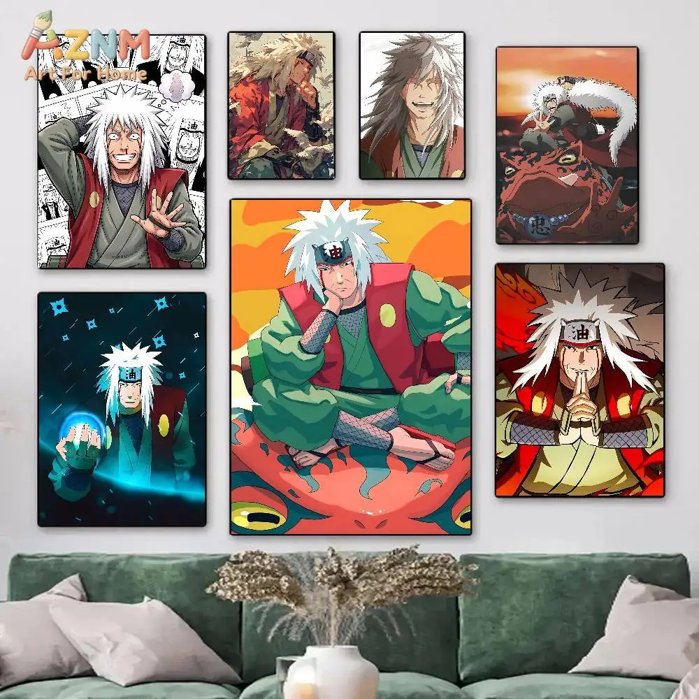 AZNM Naruto Jiraiya - Impresión en lienzo sin marco, diseño de rana con pelo blanco, póster artístico de anime para decoración de pared de dormitorio de niños