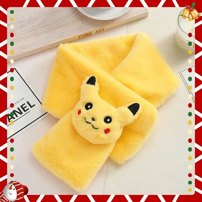 Cute Pokemon Pikachu Ladies Scarf Kawaii Cartoon Anime Fashion Soft Winter Kids Plush Warm Neckerchief Girl&Child Holiday Gifts