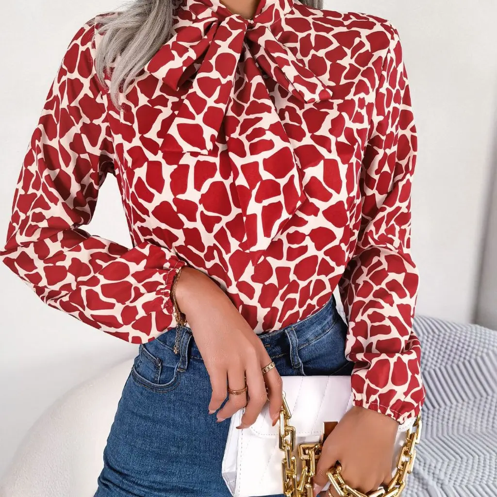 

Весенне-летняя шифоновая рубашка, топ, женский темпераментный контрастный цвет, на шнуровке, с рукавами-фонариками, стиль, настоящий снимок