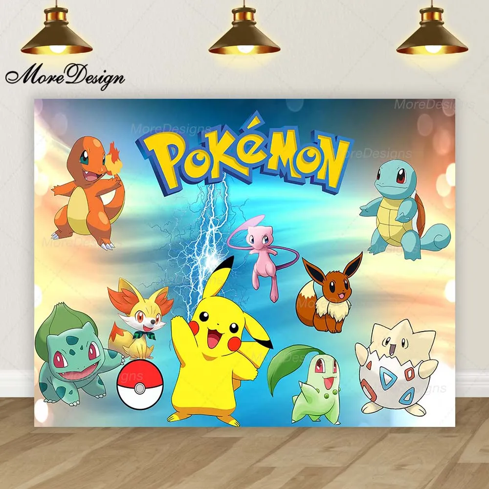 Pokemon Pikachu festa foto sfondo bambini compleanno decorazione cartone animato Anime vinile poliestere tessuto sfondo Banner