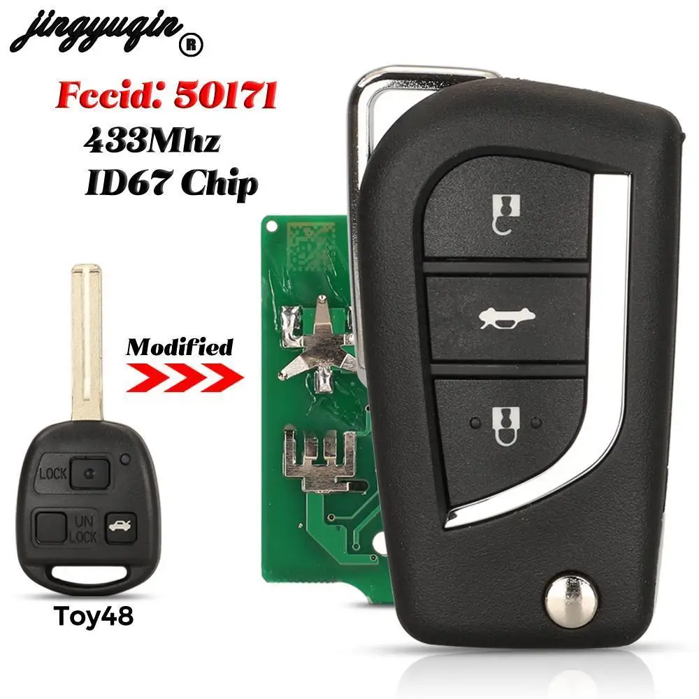 jingyuqin Zmodyfikowany pilot zdalnego sterowania 433 MHz 4D67 Chip 2/3 przyciski do Toyota Lexus Prado 120 RAV4 Kluger FCC ID: 50171