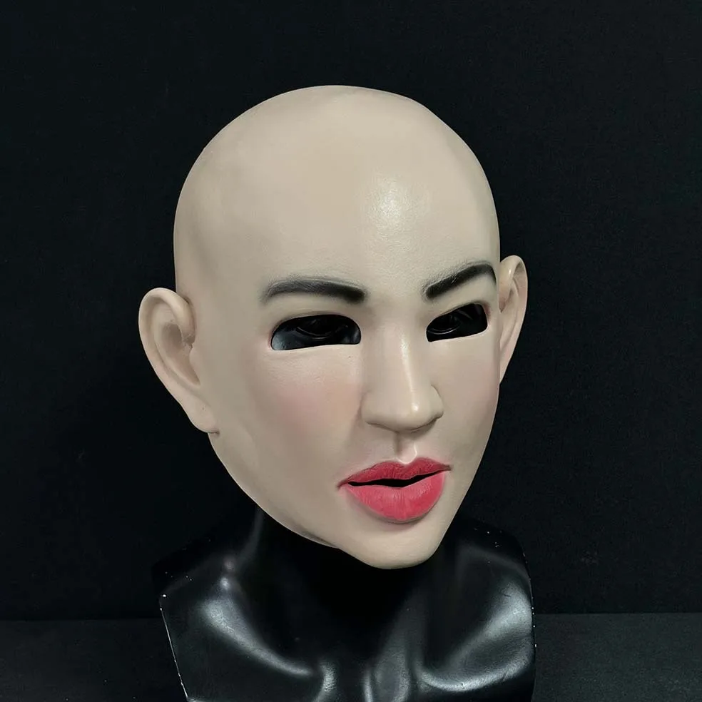 Realistische Latex-Maske für den ganzen Kopf einer Frau, Glatzkopf-Gesichtsmaske, Cosplay-Kostüm-Requisite für Halloween, Karneval, Maskenball-Party – Detail 5