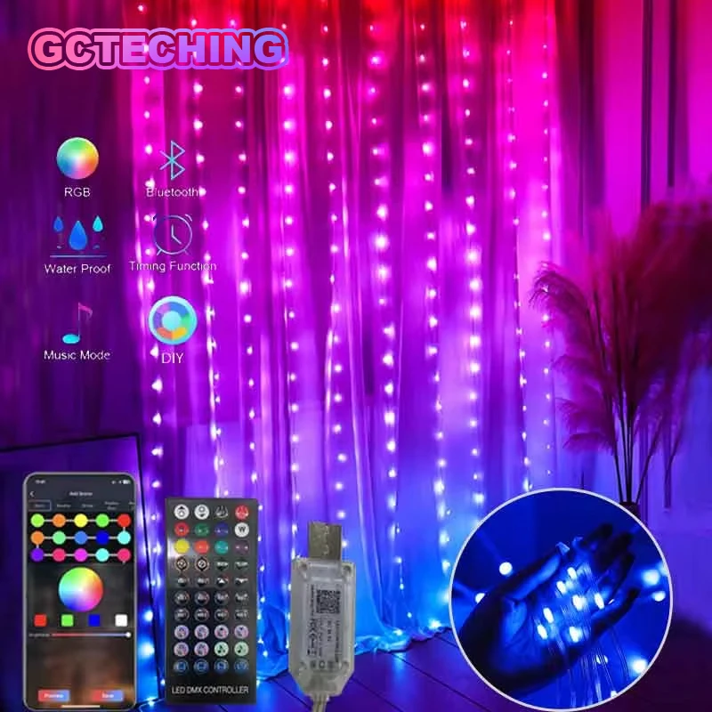 LED Curtain Lights Fairy String Lights Festival Lighting Rainbow Window Lamp Home Bedroom Christmas Decoration App Control DIY