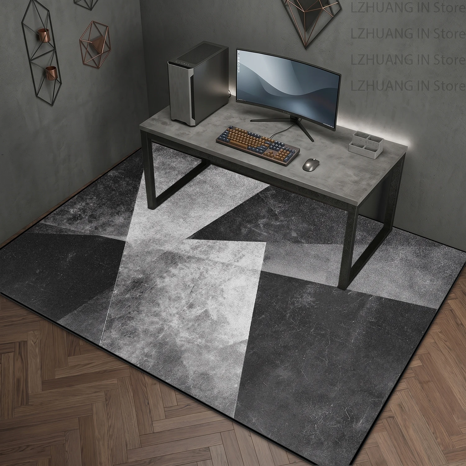 Black Grey Wabi Sabi Industrial Style Washable Rug Decoration Bedroom Non-slip Fluffy Rug Large Area Foldable Coffee Tables Mat