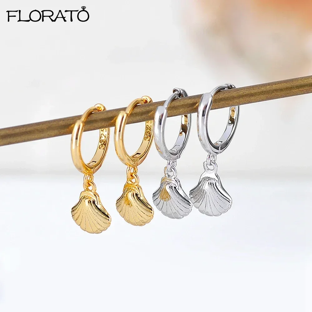 925 Sterling Silver Needle Hypoallergenic Gold-color Hoop Earrings for Women New Shell Pendants Earrings Fashion Jewelry Gifts