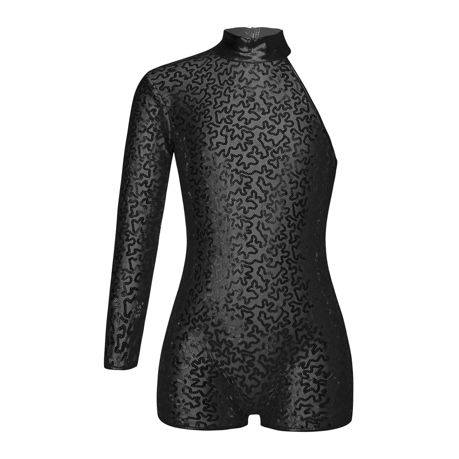 

Kids Girls Jazz Dance Costumes One Shoulder Long Sleeve Shiny Sequins Jazz Leotard with Hair Band for Dance Competition Bodysuit