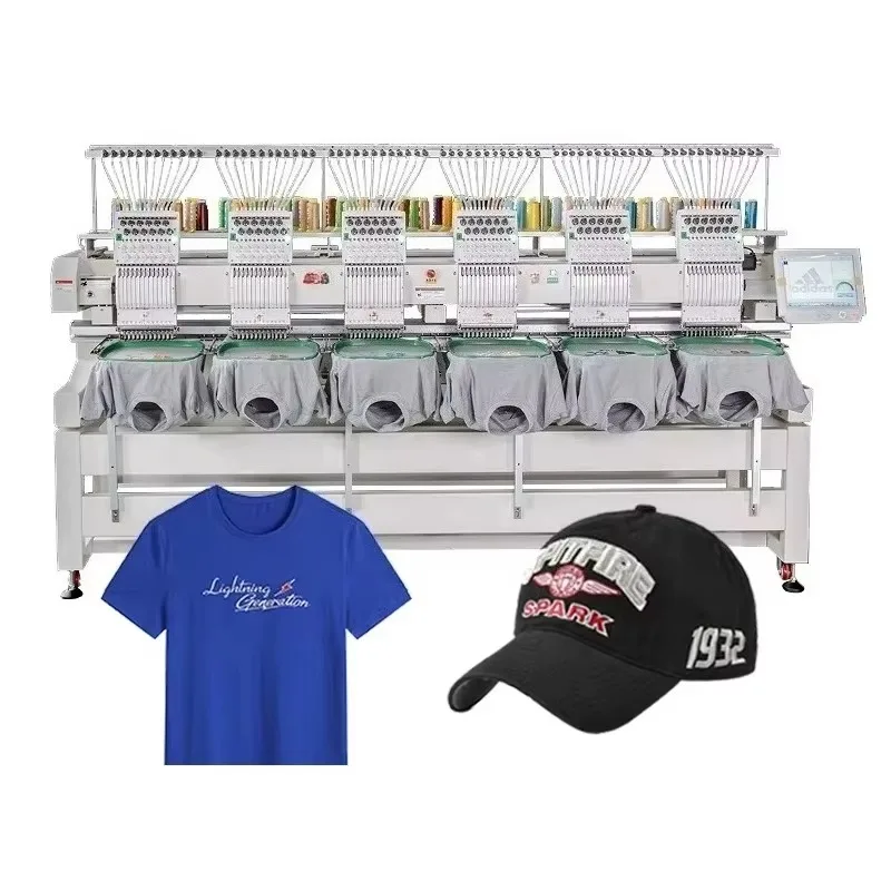 10-Heads High-Speed Computerized Flat Automatic Embroidery 12/15-Needles  Sewing Machine New Embroidery Cap Machine for Home Use