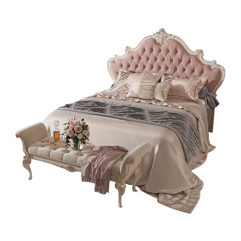 French Cushioned Bed French Cushioned Bedroom Set Extra Large Wooden Bed Luxury Furniture Tufted King Size Bed