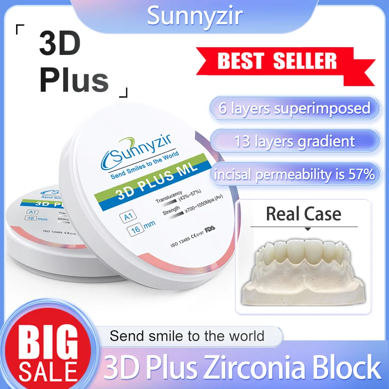 

Sunnyzir 3D Plus Pro ML Multilayer 98mm A4 Zirconia Blocks Dental Lab Materia CAD/CAM 5 Axis Milling Machine