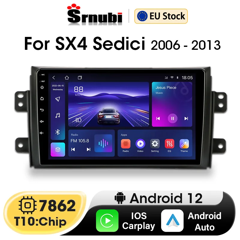 2Din Android 12 Car Radio for Suzuki SX4 2006-2013 for Fiat Sedici 2005-2014 Multimedia Player Navigation GPS Carplay Stereo DVD