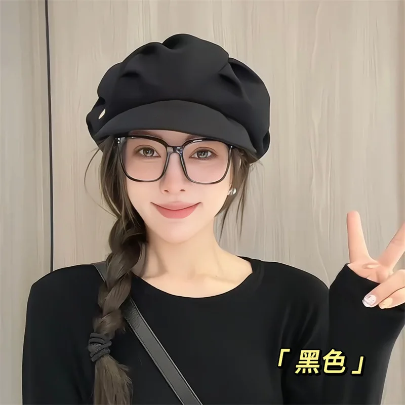 100% Cotton Solid Color Pleated Cloud Newsboy Cap Women Adjustable Face Slimming Large Head Size Spring Autumn Casual Painter