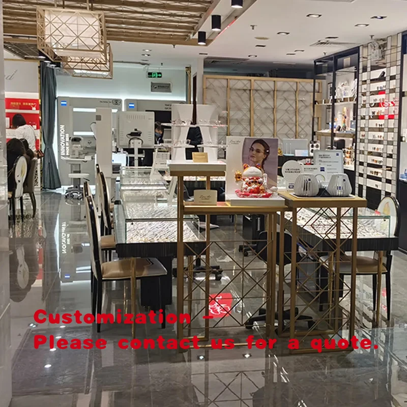 custom.Customized LED Lit Double-Sided Glass Store Display Cabinet with Wood Grain Mall & Supermarket Eyewear D