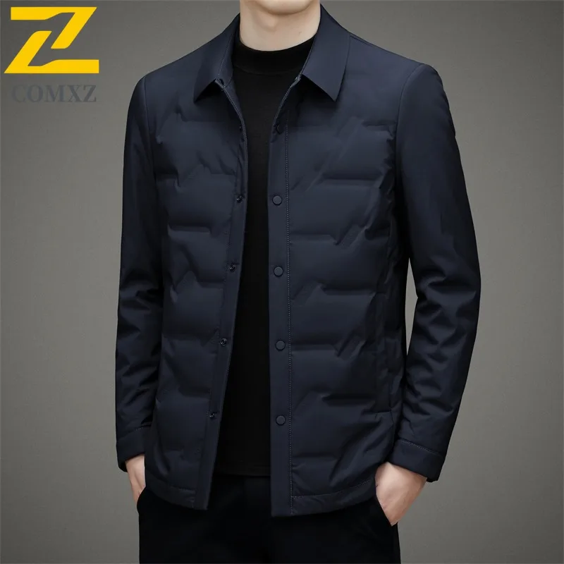 

COMXZ Down Jacket Casual Turndown Collar Working Working Windproof Jacket High-quality single-breasted White Duck Down Garment