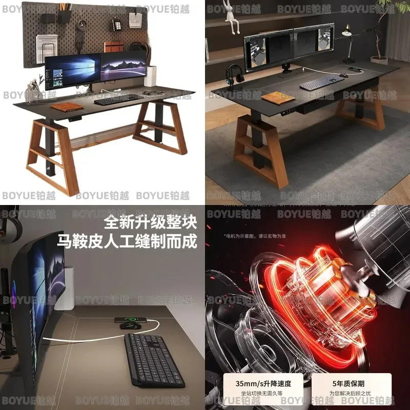Electric Height Adjustable Standing Desk Dual Motor Solid Wood Workbench Ergonomic Lift Table for Home Office Writing