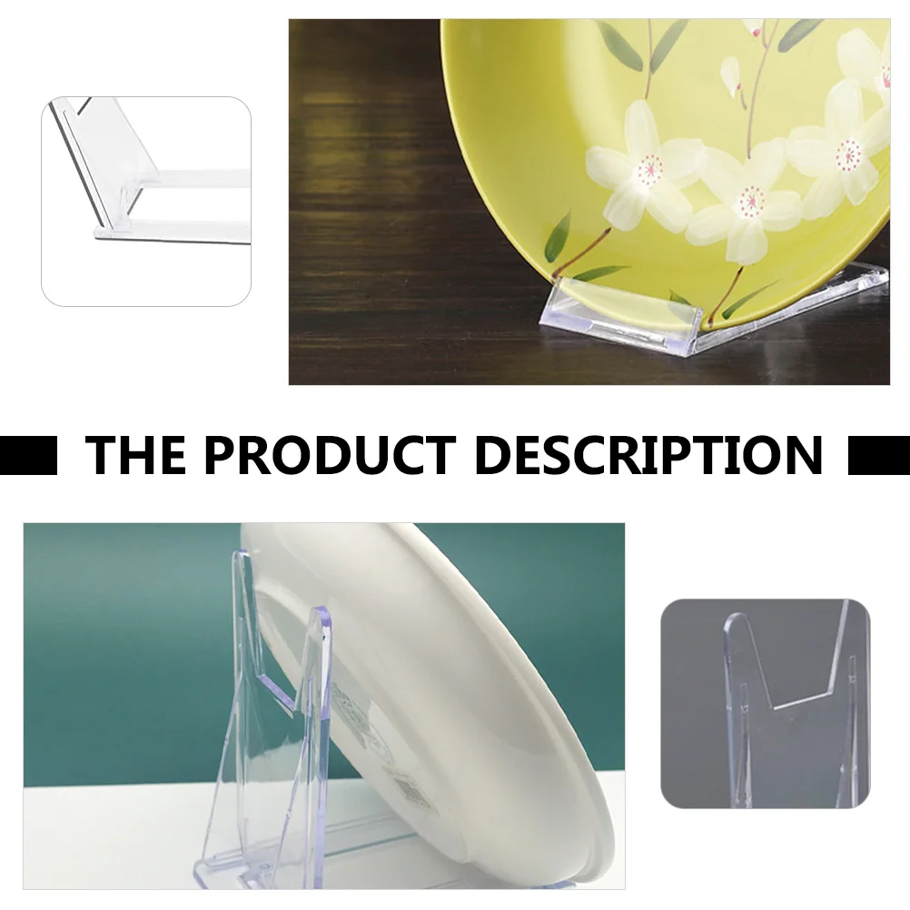 

6Pcs Porcelain Plate Stand Transparent Display Storage Rack for Plates Bowls Photo Frames LED Lights Multipurpose Plastic