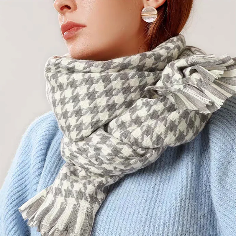 Checkered Scarf Women\'s Versatile Warm Scarf Imitation Cashmere Scarf For Autumn and Winter