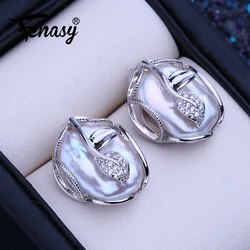 FENASY Natural Freshwater Big Baroque Pearl 925 Sterling Silver Stud Earrings Wedding Jewelry Gifts For Women Wholesale