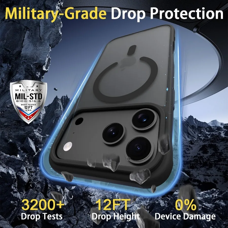 Coque magnétique pour iPhone 17 Pro Max avec 1 protecteur d'écran [Protection contre les chutes MilGrade] [Compatible avec Magsafe] Antichoc Sli