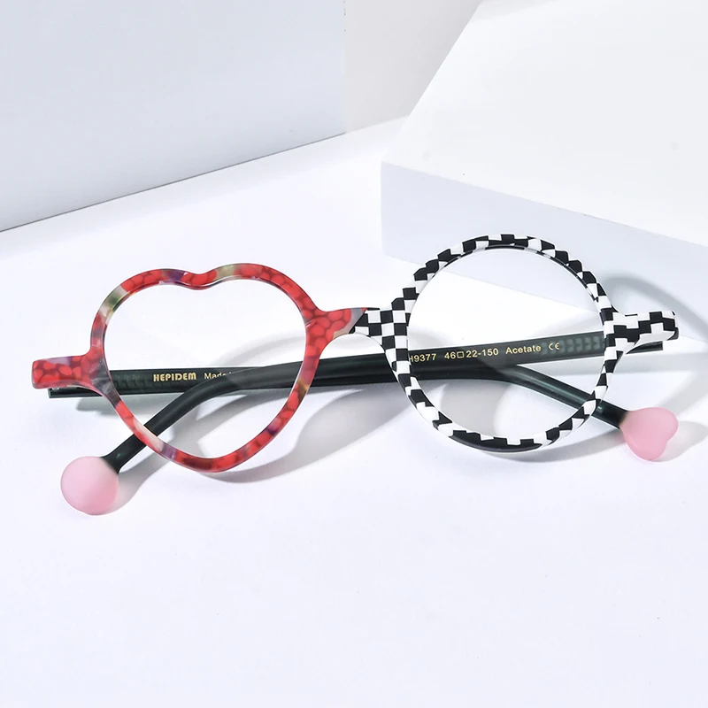 Cxs Multi Acetate Glasses Frame Women Brand Designer Round Heart Eyeglass Men Japanese Handmade Spectacles Thin Eyewear 9377