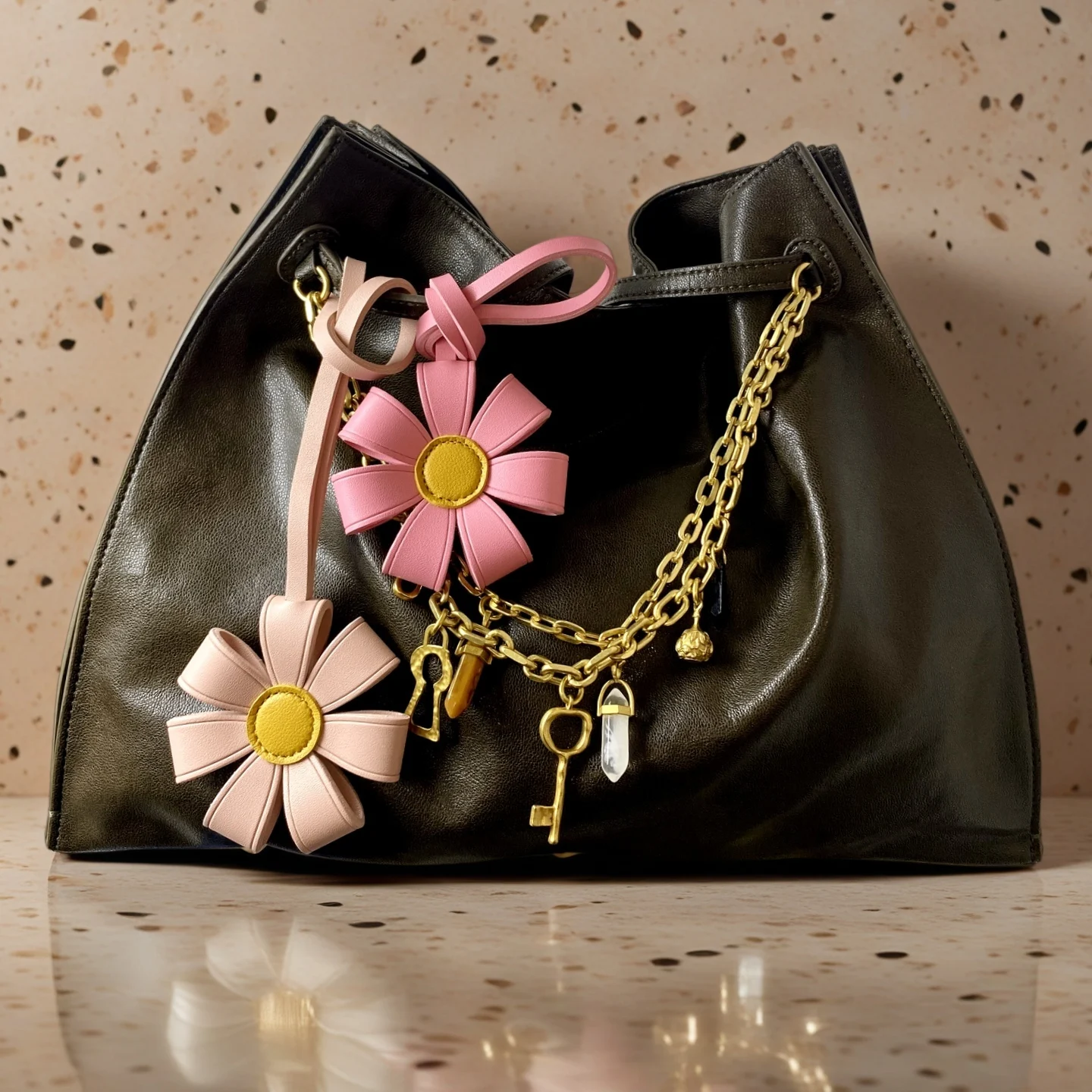 Thick PU Leather Sunflower Keychain, 3D Chunky Floral Bag Charm, Healing Cute Design For Purses and Backpack, Flower Gift