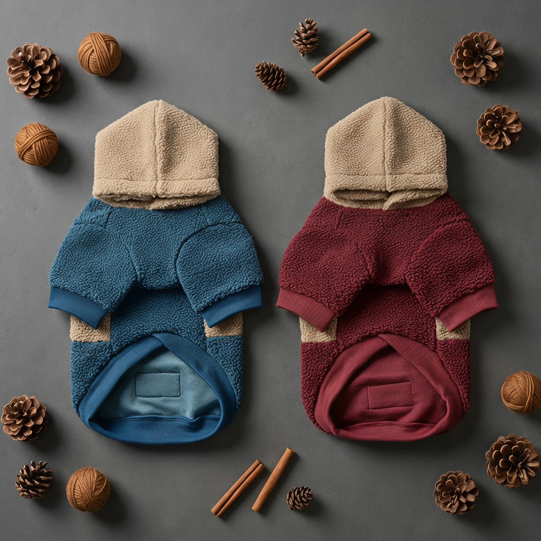 Hundekapuzenpullover, Kapuzenbekleidung für Haustiere, Herbst- und Winterbekleidung für Hunde, farblich abgesetzte Hundebekleidung aus Lammfell, warme Kleidung für kleine Hunde. – Detail 1