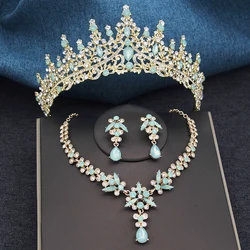 3Pcs Bridal Crown Jewelry Sets Luxury Tiaras and Earrings Necklace Set for Women Bride Wedding Dress Crown Sets Prom Gifts