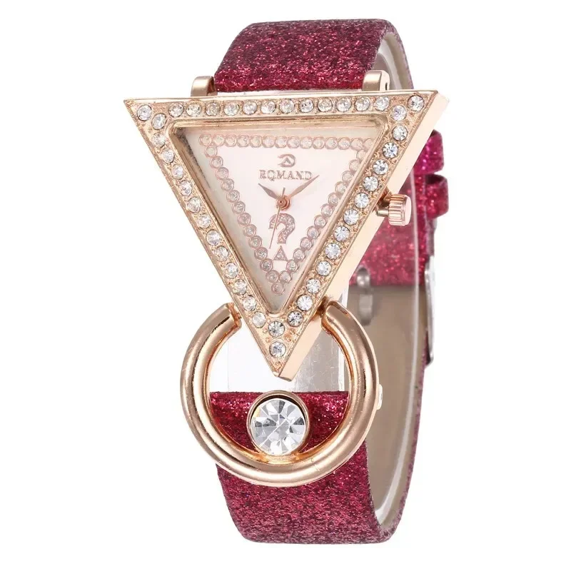 New Women Creative Triangle Rhinestone Dial Quartz Watch Female Light Luxury Design Frosted Strap WristWatch Relojes Para Mujer