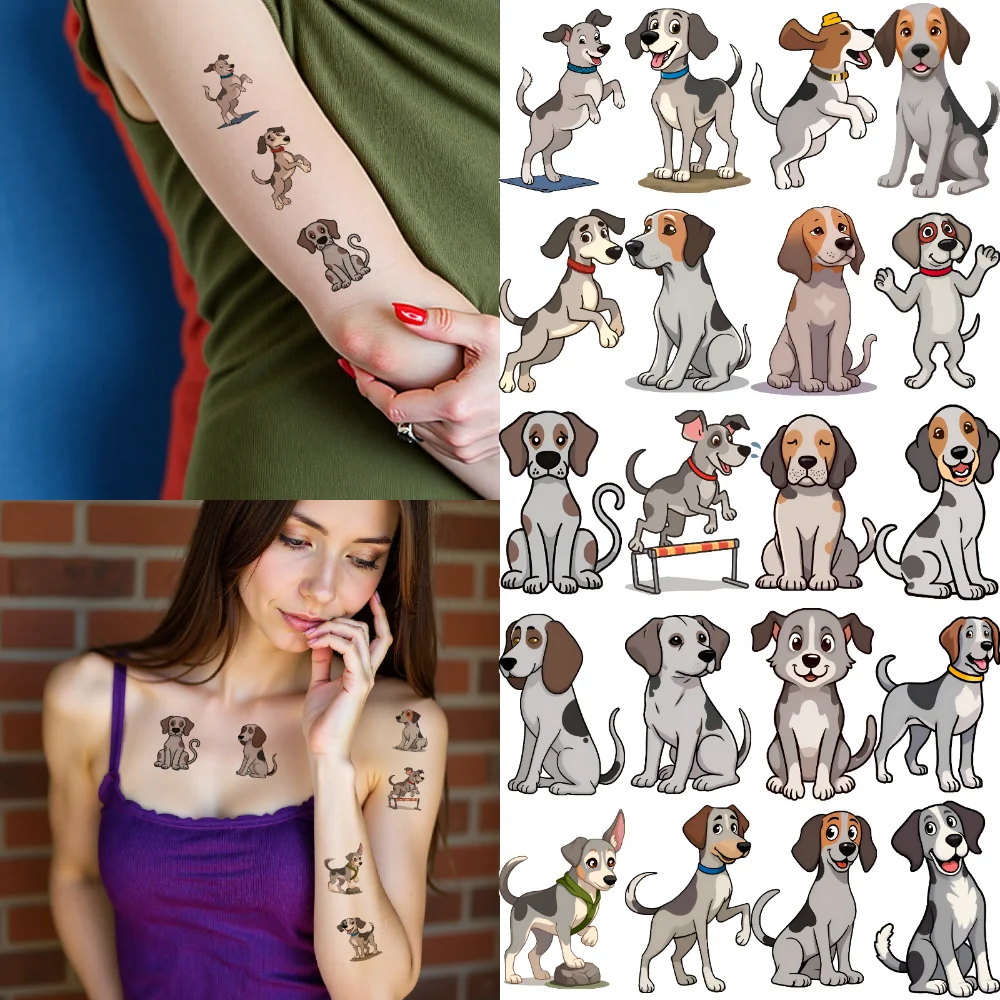 54pcs Temporary Tattoo Dog Tattoos Waterproof Long-lasting Body Stickers Puppy Art Cartoon For Shoulders Arms