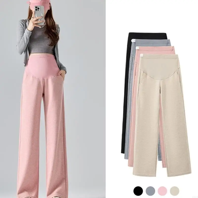 سراويل الأمومة كبيرة الحجم، خصر مرن عالي الدعم، خفيف الوزن وسريع الجفاف من البوليستر للنساء الحوامل A2UB