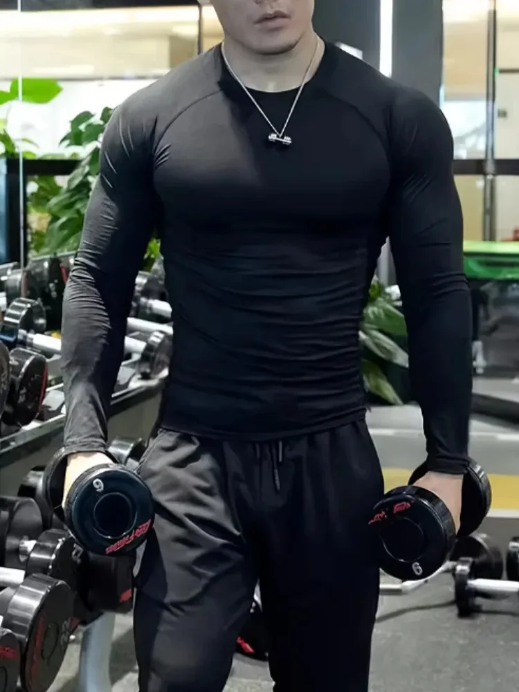 قميص رياضي بأكمام طويلة سريع الجفاف للرجال، ملابس ضيقة مريحة لليوجا الرياضية، تدريب كرة القدم، كرة السلة