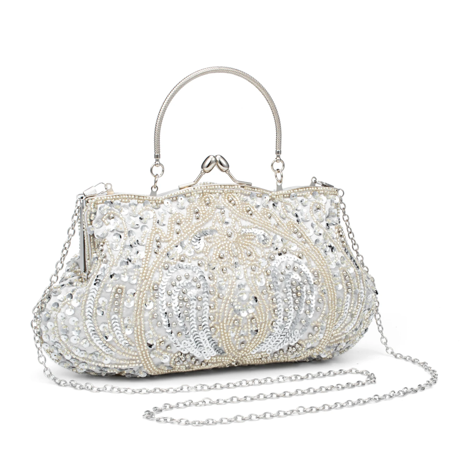 Retro Evening Bags For Women Clutch Bag Embroidered Sequins Beaded Chain Shoulder Bag For Dress Banquet Wedding Handbag Purse