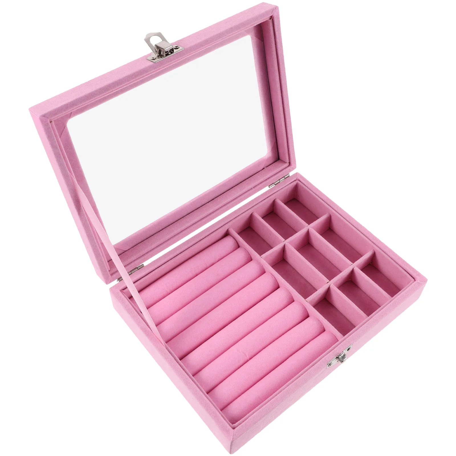 

Portable Jewelry Storage Box Transparent Window for Rings Earrings Necklaces Dust Resistant Grey Velvet Bedroom ganizer Large