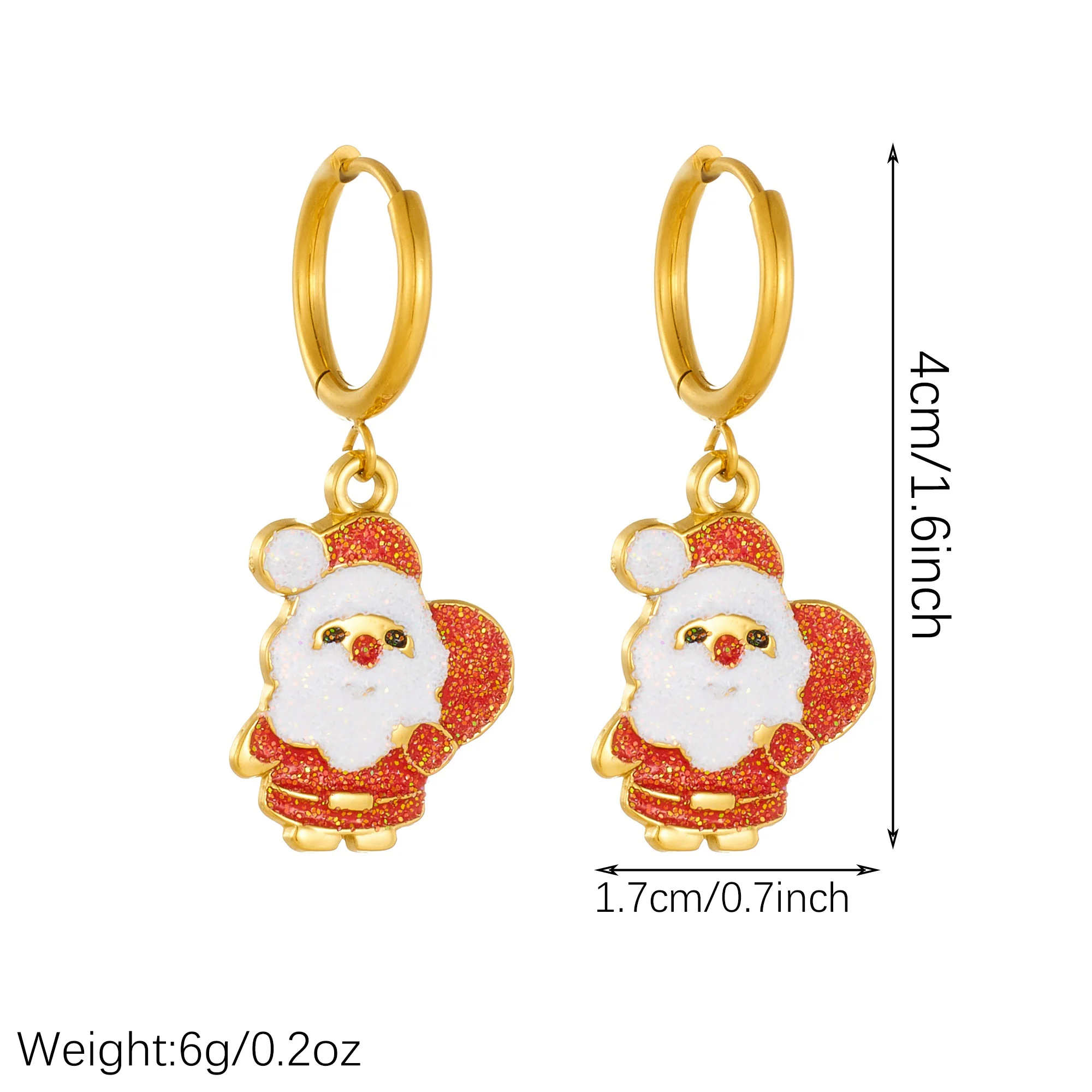 MEYRROYU Stainless Steel Sparkling Santa Claus Shaped Hoop Earrings Women Fashion Daily Waterproof Christmas Theme Jewelry Gift