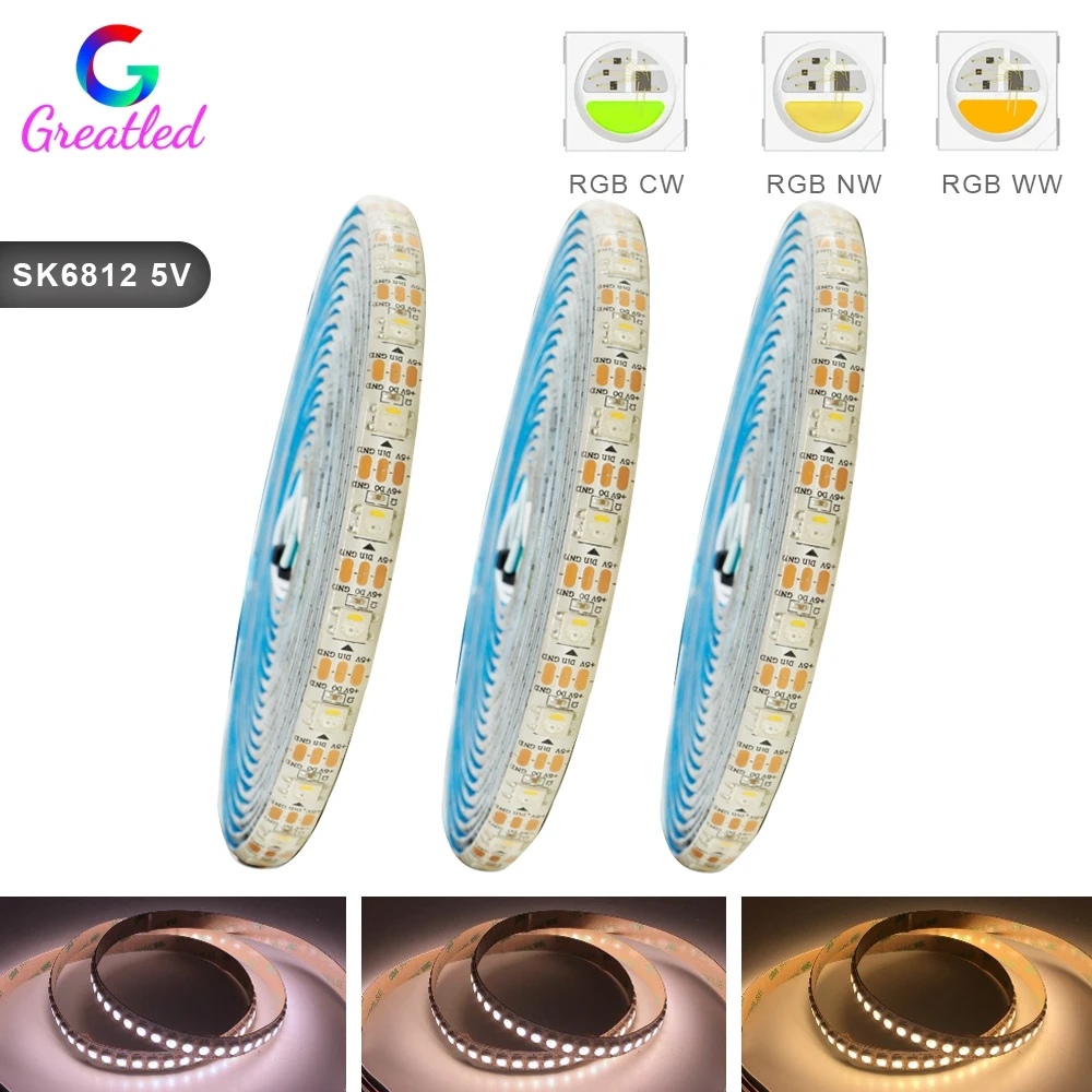 

SK6812 Similar WS2812B Led Strip Light 4 in 1 RGBW NW WW 30/60/144 Leds/Pixels/M Individual Addressable Strip IP30/65/67 DC5V