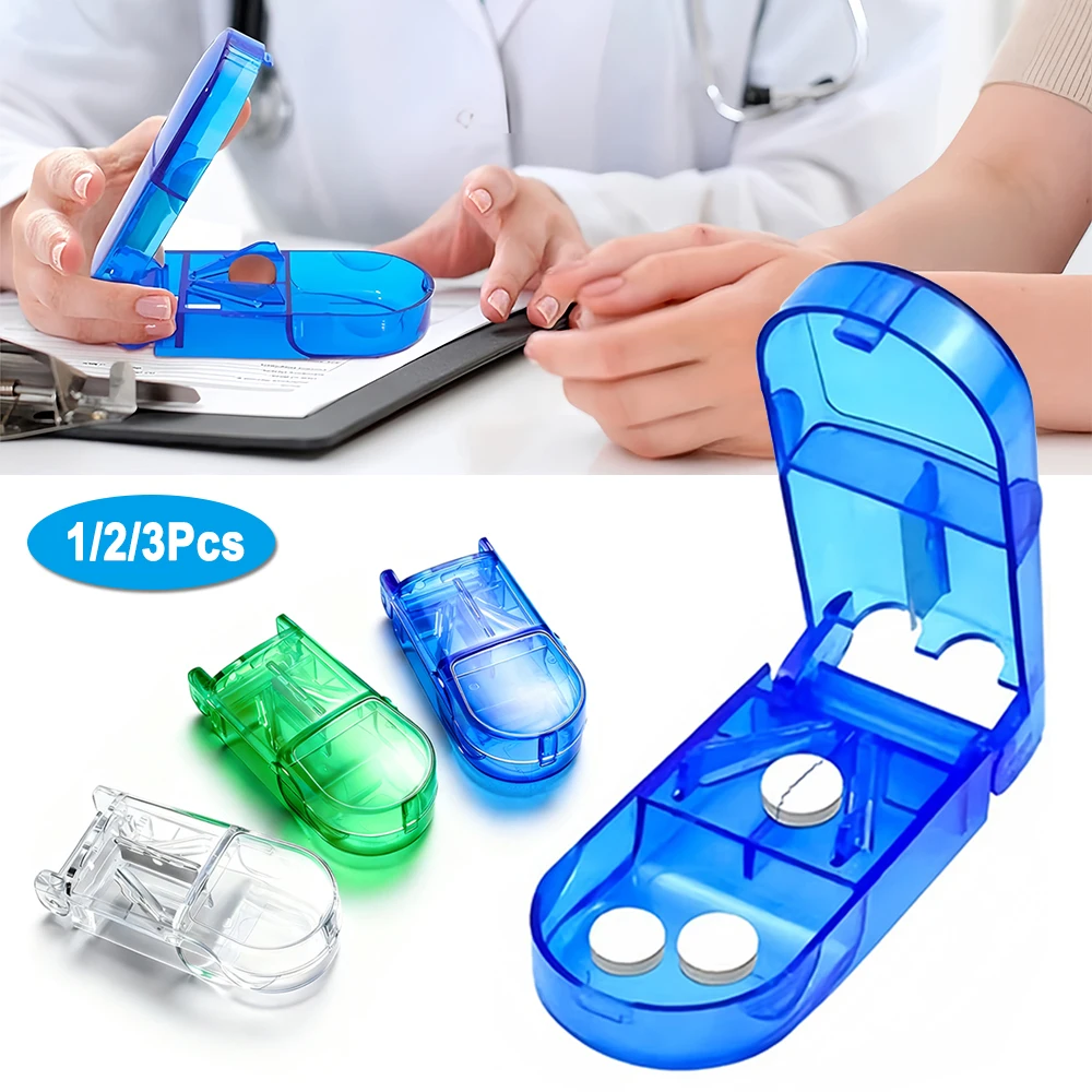 1/2/3Pcs Pill Cutter and Splitter with Dispenser, Safety Medicine Slicer, Multiple Pill Splitter, Cuts Pills, Medication Aids