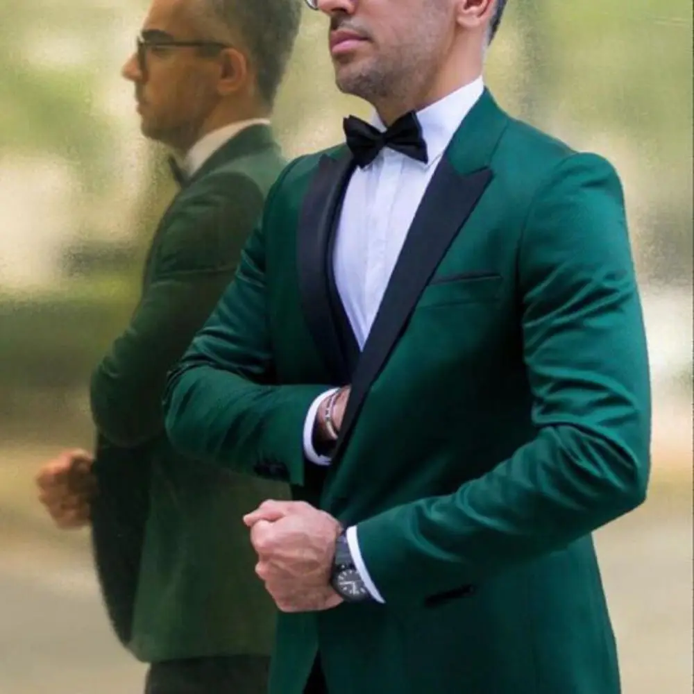 2024 New Groomsmen One Button Groom Tuxedos Peak Black Lapel Men Suits Wedding Best Man Blazer ( Jacket+Pants)