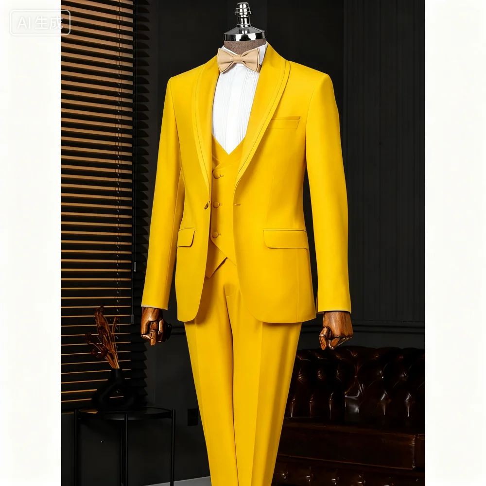 بدلة Ternos للرجال من Suave كاكي فريدة من نوعها ذات طية صدر السترة مكونة من 3 قطع (سترة + بنطلون + سترة) مجموعة حفلات الزفاف