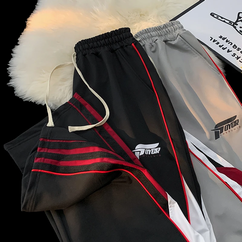

Color Block Stripe American Casual Sweatpants for Men Trendy Street Hip Hop Loose High Street Casual Long Pants
