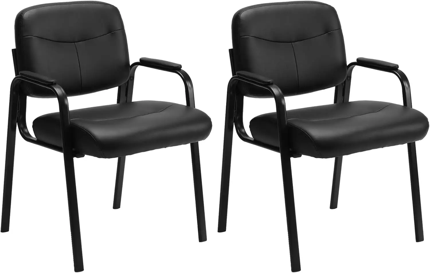 

Office Reception Guest Chair Set of 2, Leather Stationary Chairs with Padded Arms for Waiting Room Conference Lobby