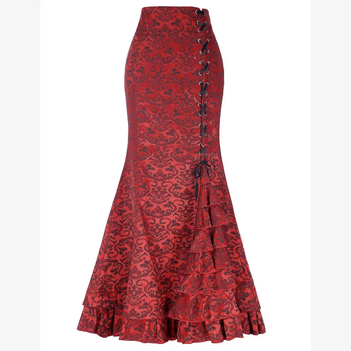 Falda sexy de cola fi f con cinturón bordado largo Dr Street Faion Ropa de mujer Estera de PVC en forma de H de cintura alta...