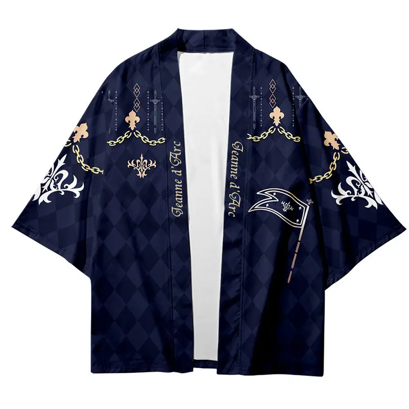 مصير الطرفية كيمونو Fgo ريشة المنسوجة صابر الملابس السوداء جوان دارك سترة انمي ياباني الرسوم المتحركة البشكير الأعلى